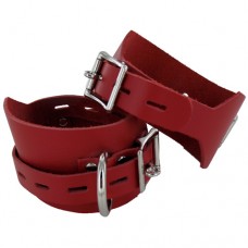 Locking Buckling Leather Ankle Cuffs, Red