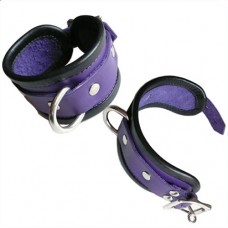 Locking Purple Leather Wrist Cuffs with Black Trim