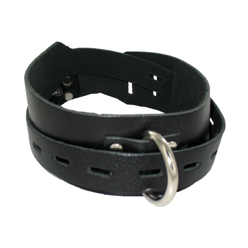 Locking Buckling Leather Collar, Black